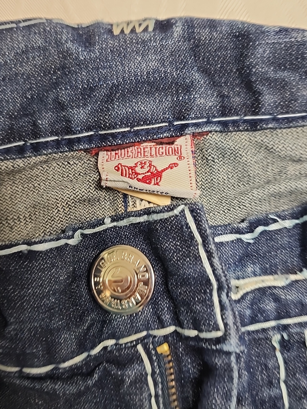 True Religion Men’s Indigo Blue Slim Straight Jeans with Contrast Stitching